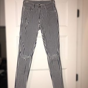 Navy blue and white striped skinny jeans